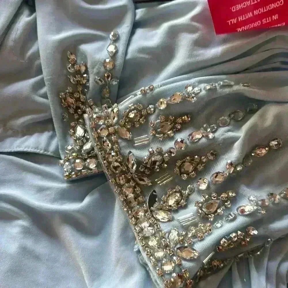 New NWT Mac Duggal 26485 Foldover Long Sleeve Jeweled Midi Dress ($498) Sz 10 - Picture 4 of 8